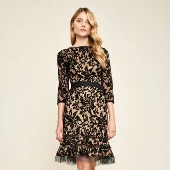 tadashi shoji black lace overlay dress Tadashi Shoji CKI20506MD - Tea-Length A-line Dress